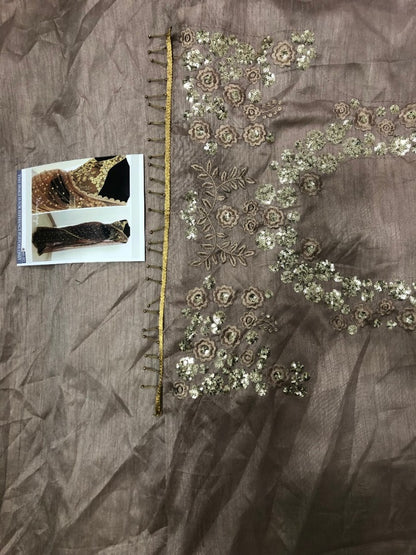 brown mono net embroidered designer wedding saree