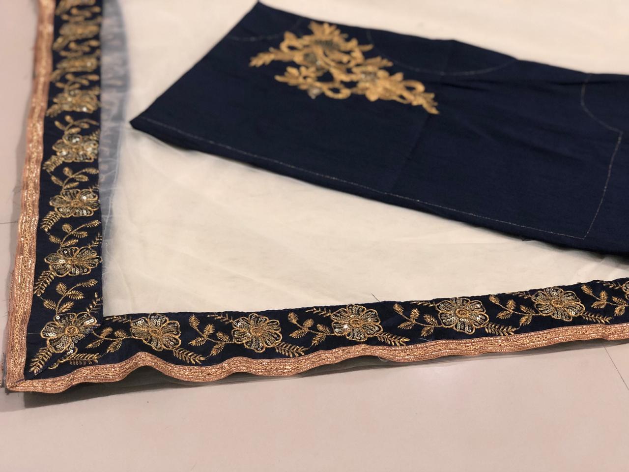 Brown net embroidered partywear saree