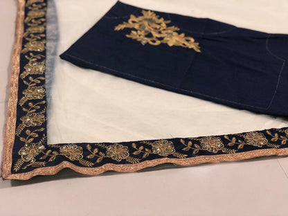 Brown net embroidered partywear saree