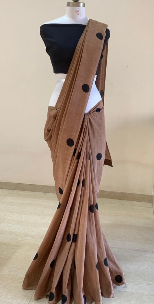 Brown vichitra silk dots printed saree