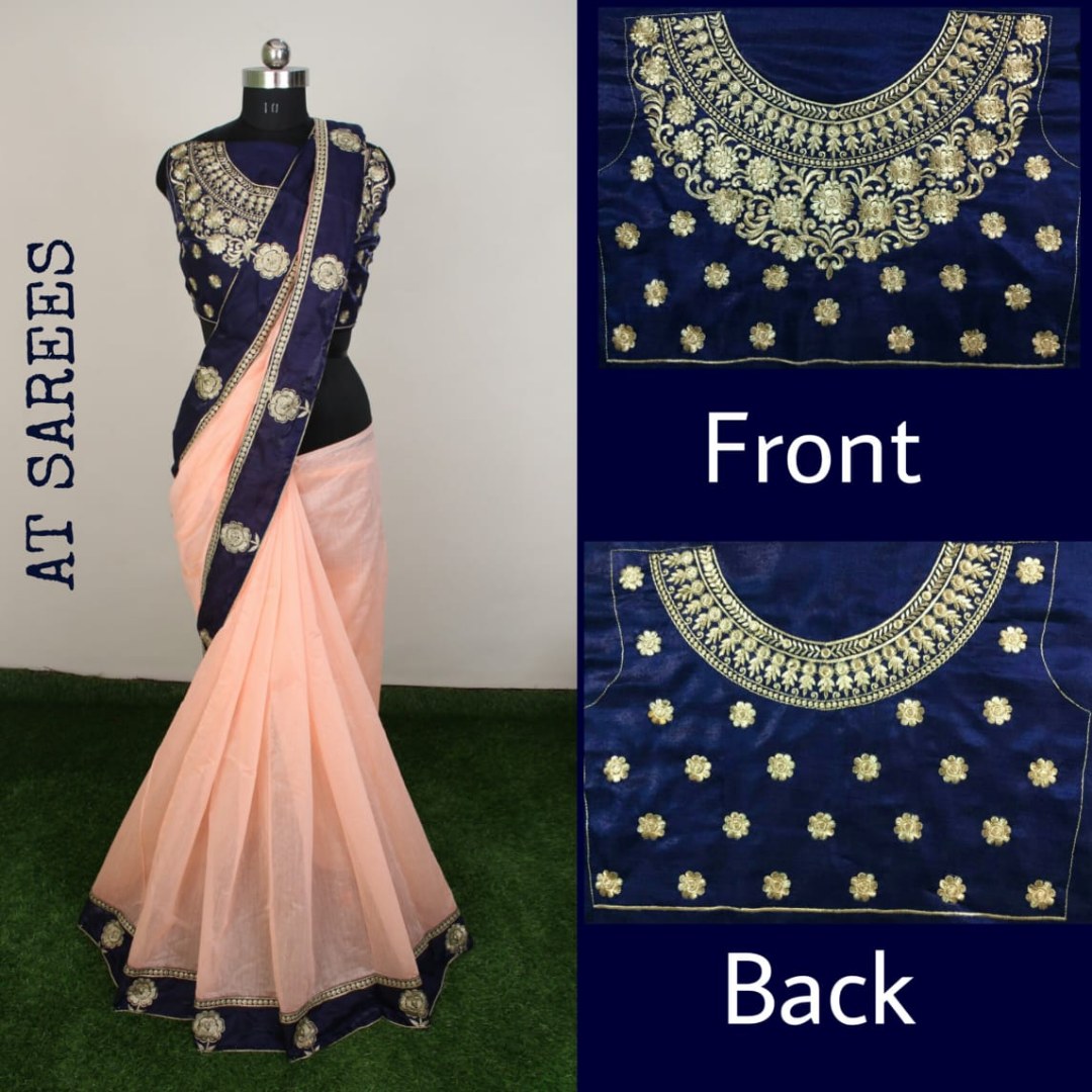 Chanderi cotton silk beautiful embroidered border saree with heavy blouse