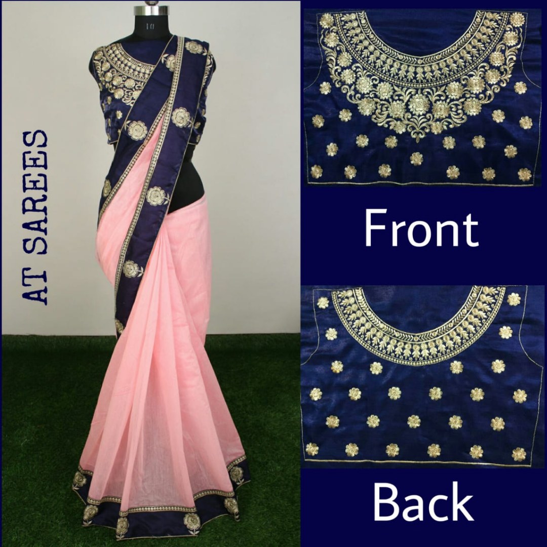 Chanderi cotton silk beautiful embroidered border saree with heavy blouse