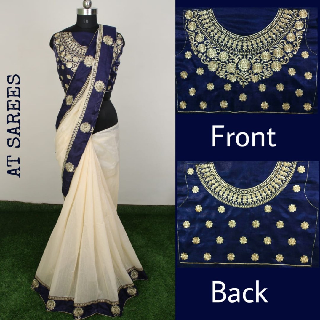 Chanderi cotton silk beautiful embroidered border saree with heavy blouse