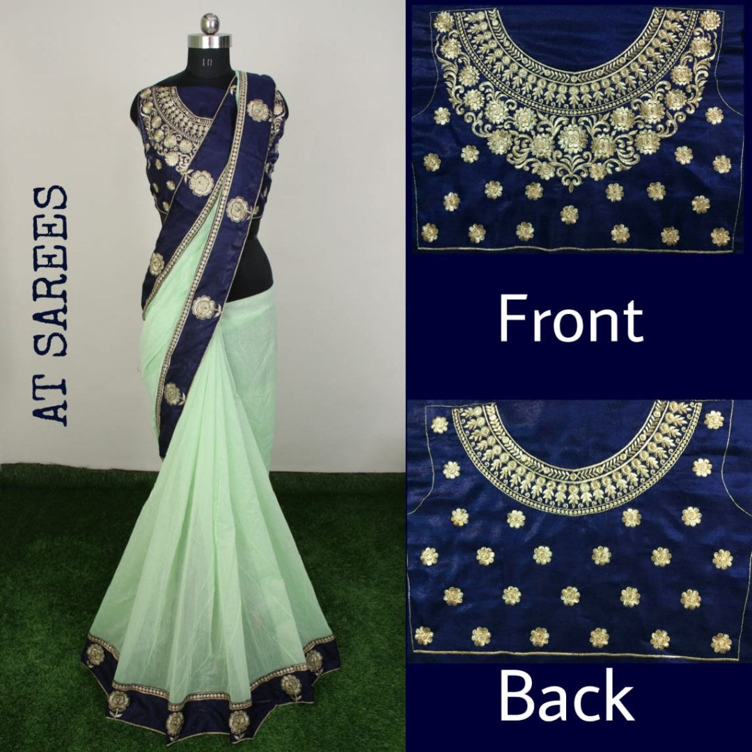 Chanderi cotton silk beautiful embroidered border saree with heavy blouse