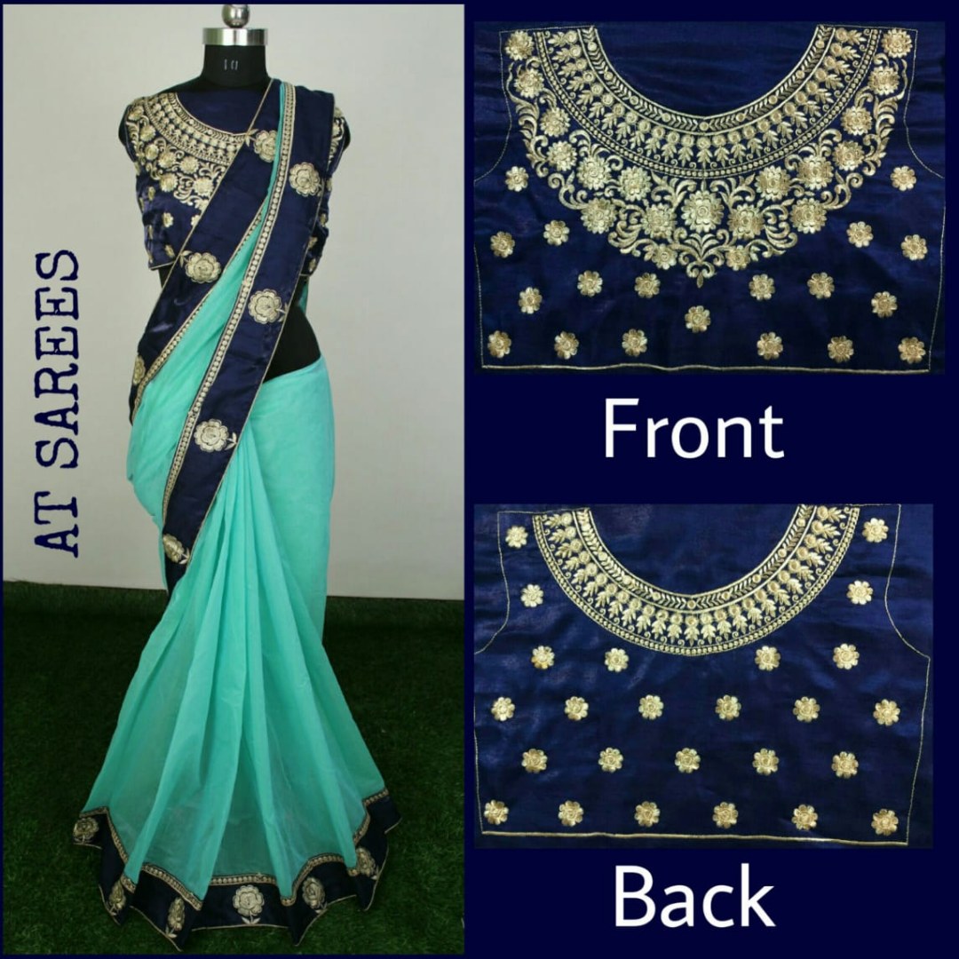 Chanderi cotton silk beautiful embroidered border saree with heavy blouse