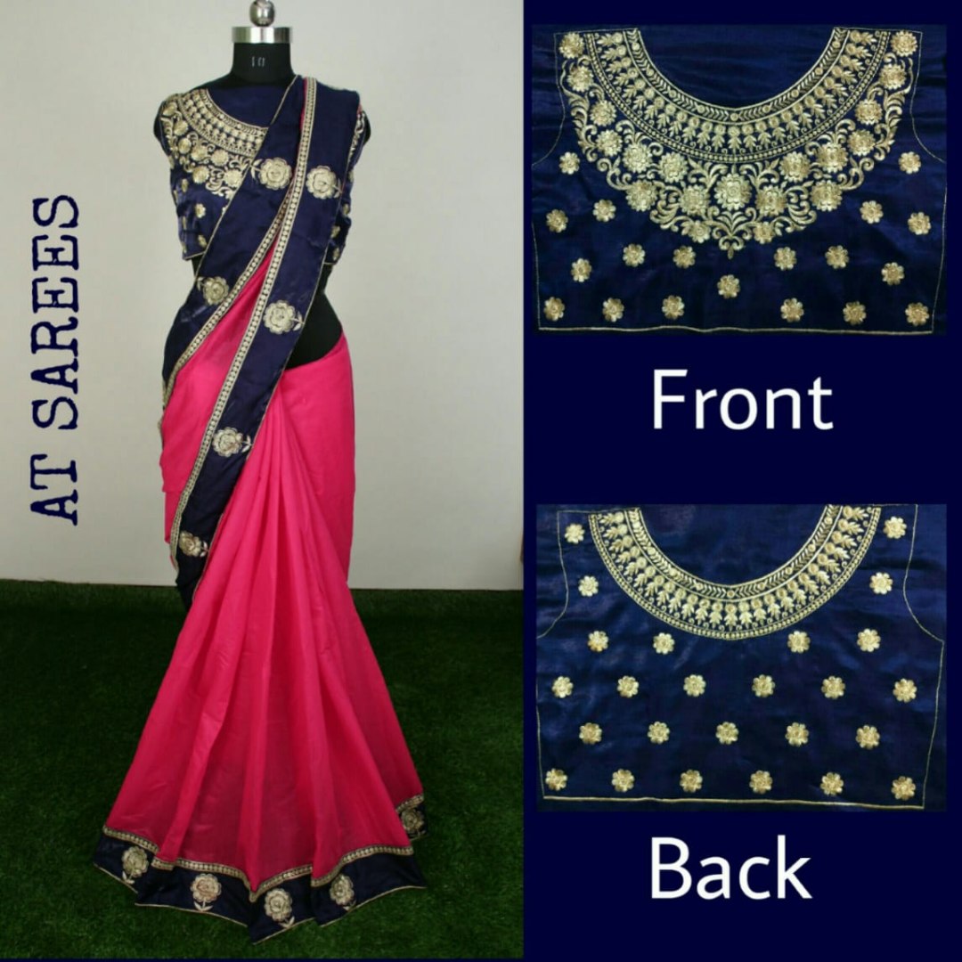 Chanderi cotton silk beautiful embroidered border saree with heavy blouse