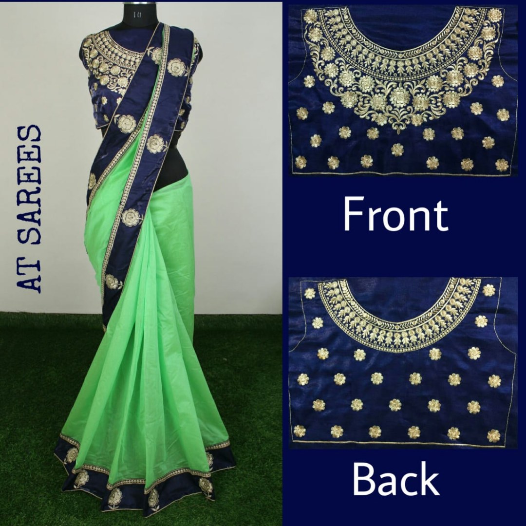 Chanderi cotton silk beautiful embroidered border saree with heavy blouse