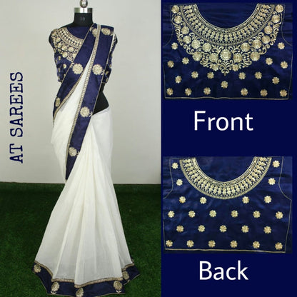 Chanderi cotton silk beautiful embroidered border saree with heavy blouse