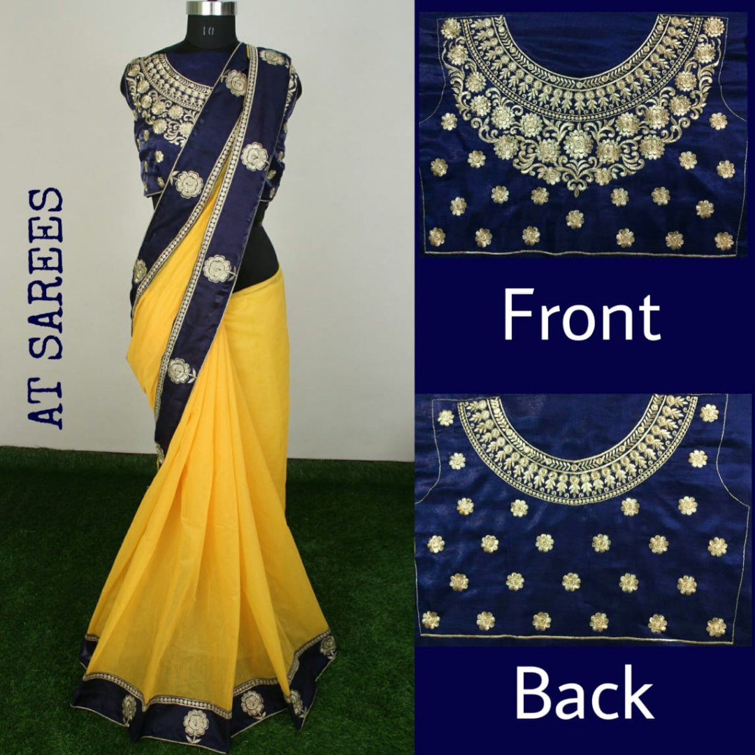 Chanderi cotton silk beautiful embroidered border saree with heavy blouse