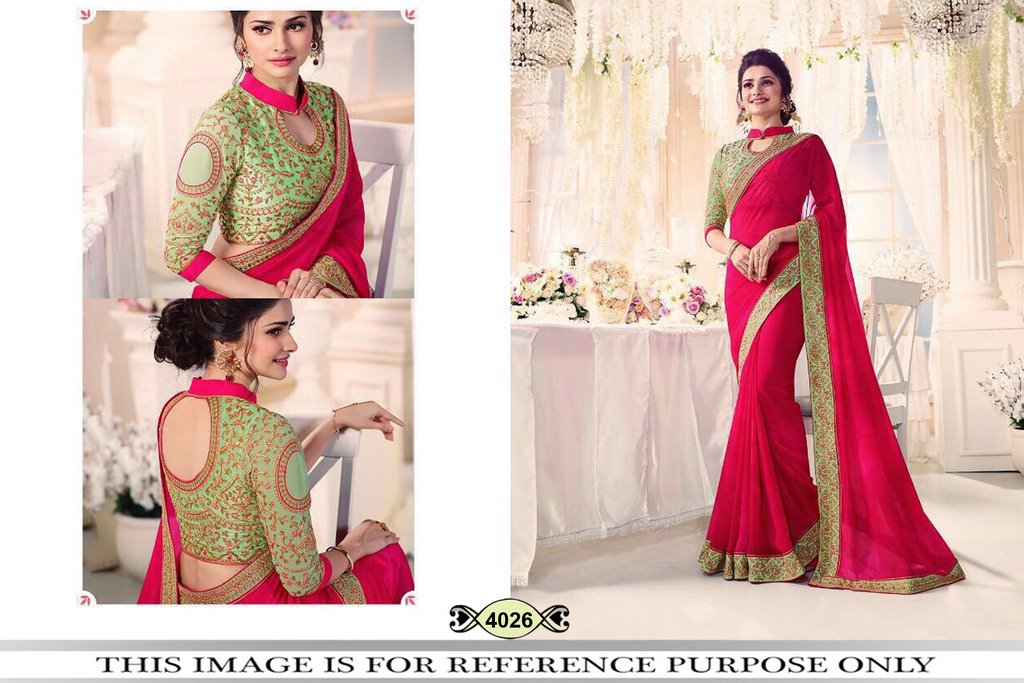 chinon silk pink embroidered saree with fancy blouse work