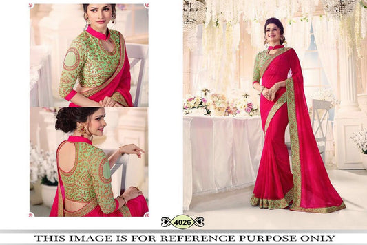 chinon silk pink embroidered saree with fancy blouse work