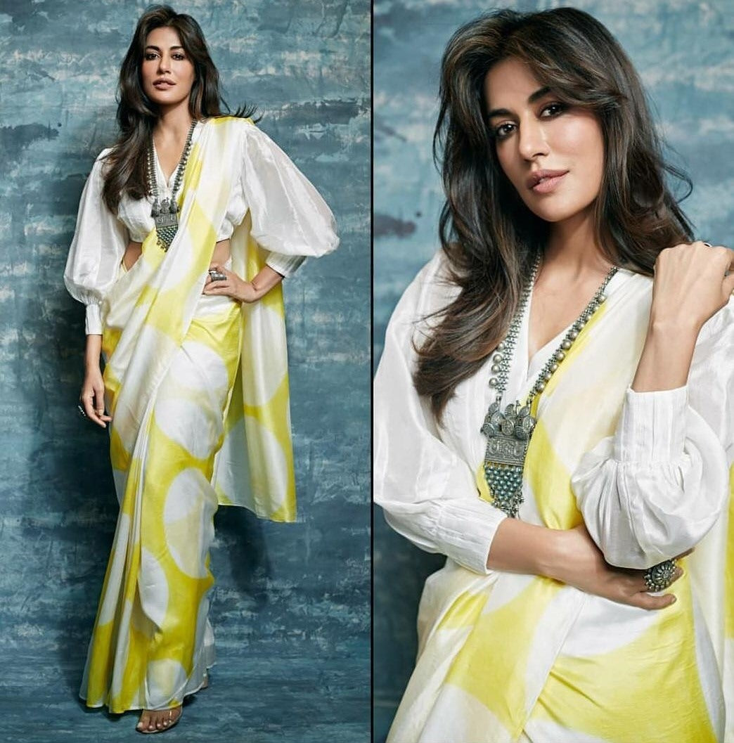 chitrangada beautiful yellow heavy satin digital printed saree