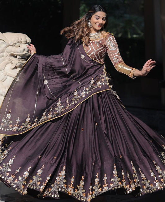 Coffee butter silk heavy embroidered wedding lehenga choli
