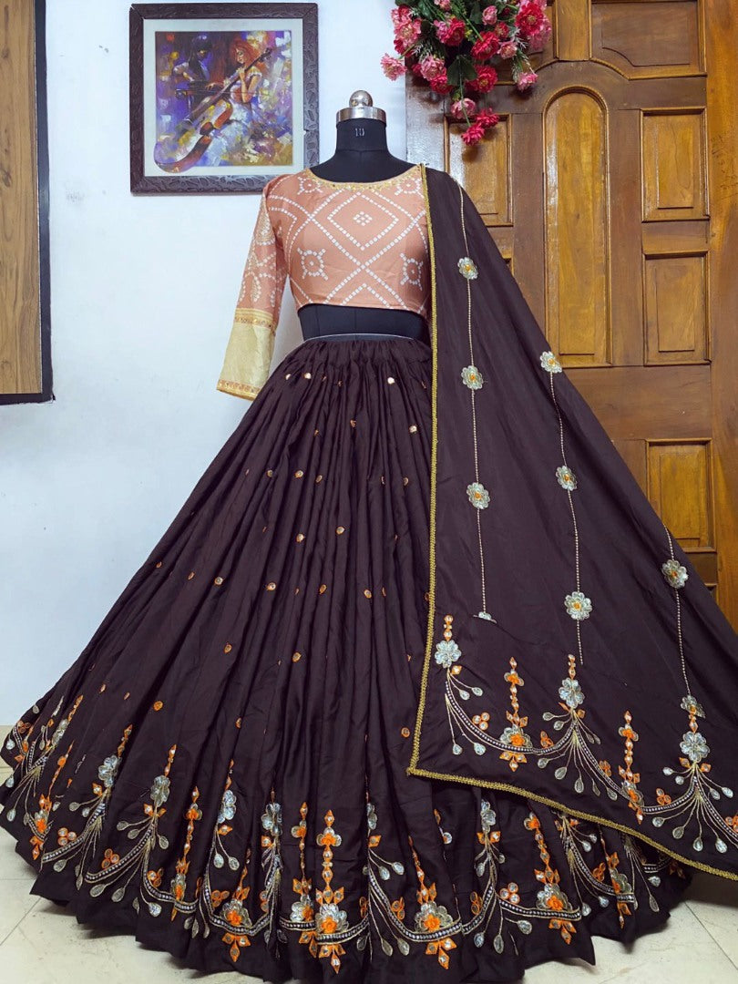 Coffee butter silk heavy embroidered wedding lehenga choli