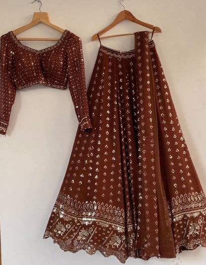 Coffee georgette heavy embroidered wedding lehenga choli