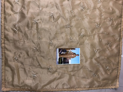 coffee organza designer embroidered wedding saree