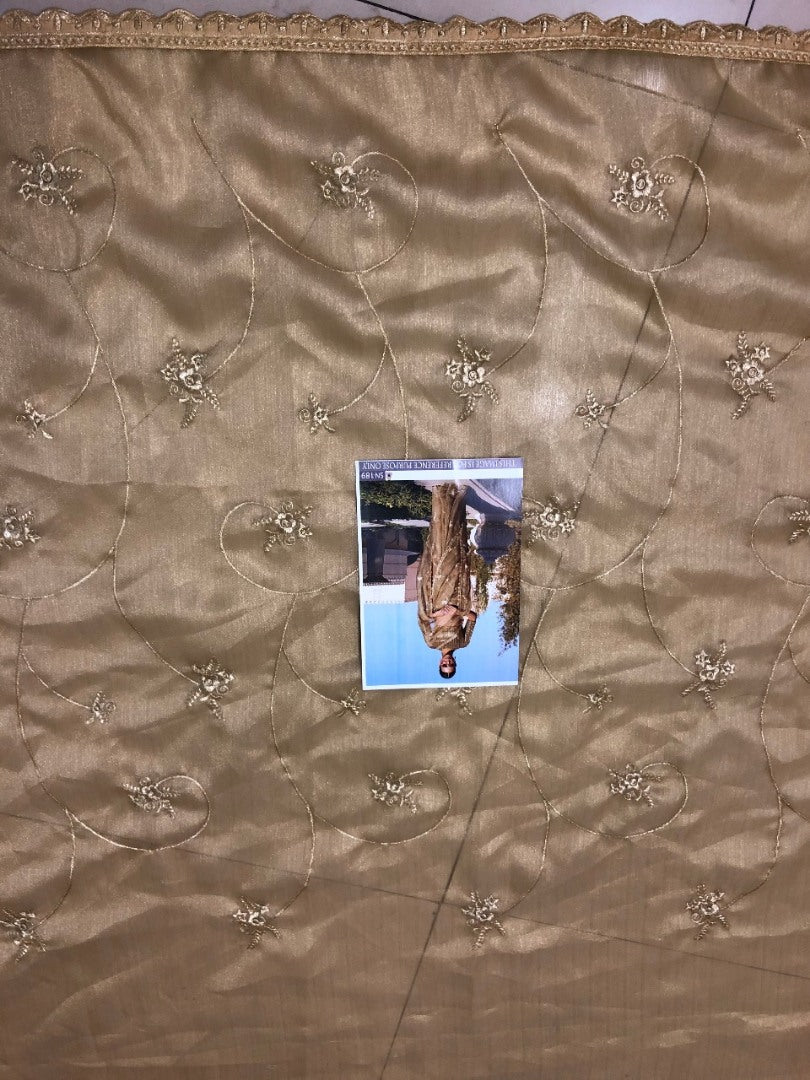 coffee organza designer embroidered wedding saree