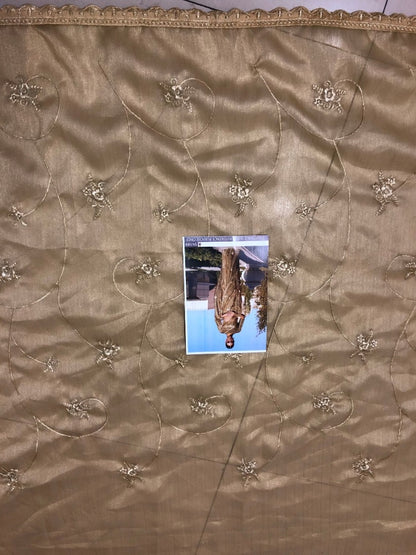 coffee organza designer embroidered wedding saree