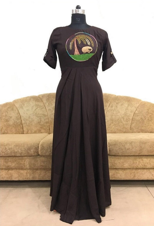 Coffee rayon cotton handworked stylist kurti