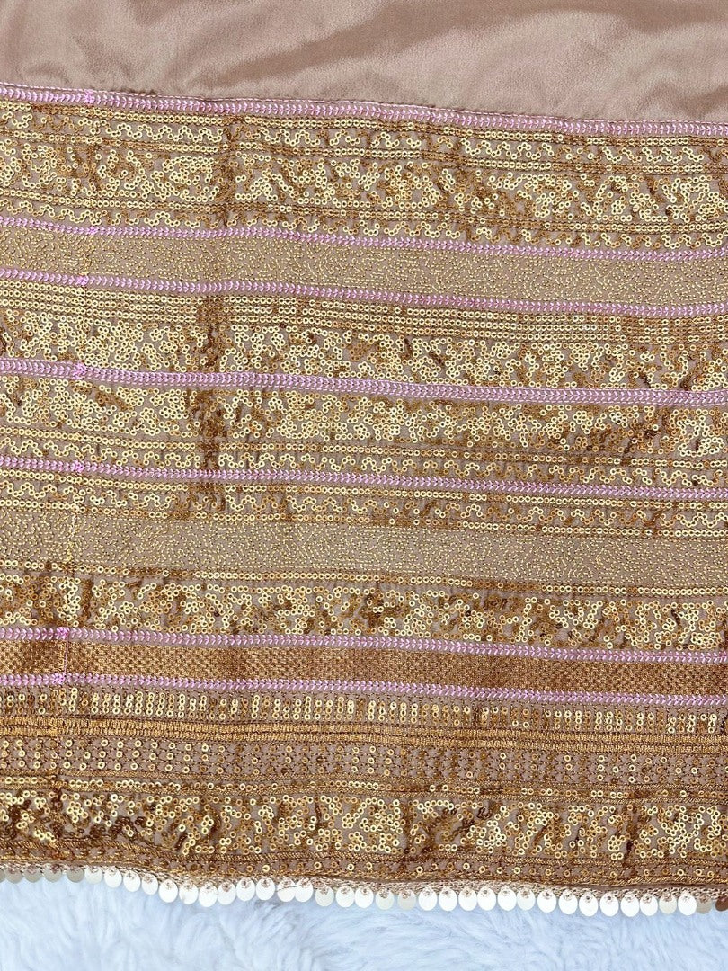 Coffee satin silk thread sequence work party wear pant salwar suit