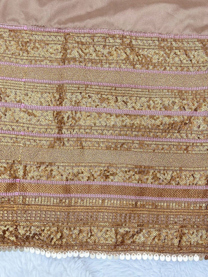 Coffee satin silk thread sequence work party wear pant salwar suit