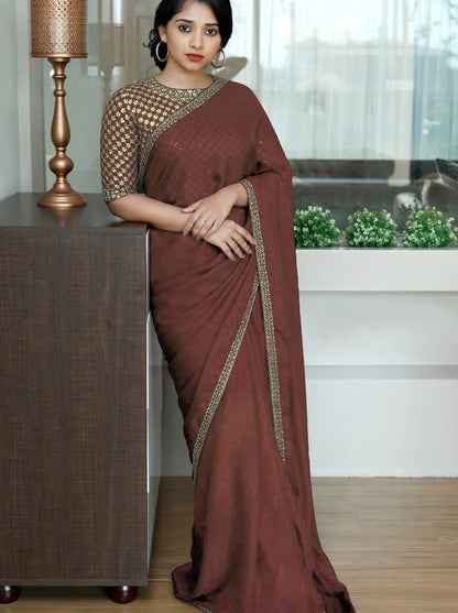 Coffee two tone silk partywear saree