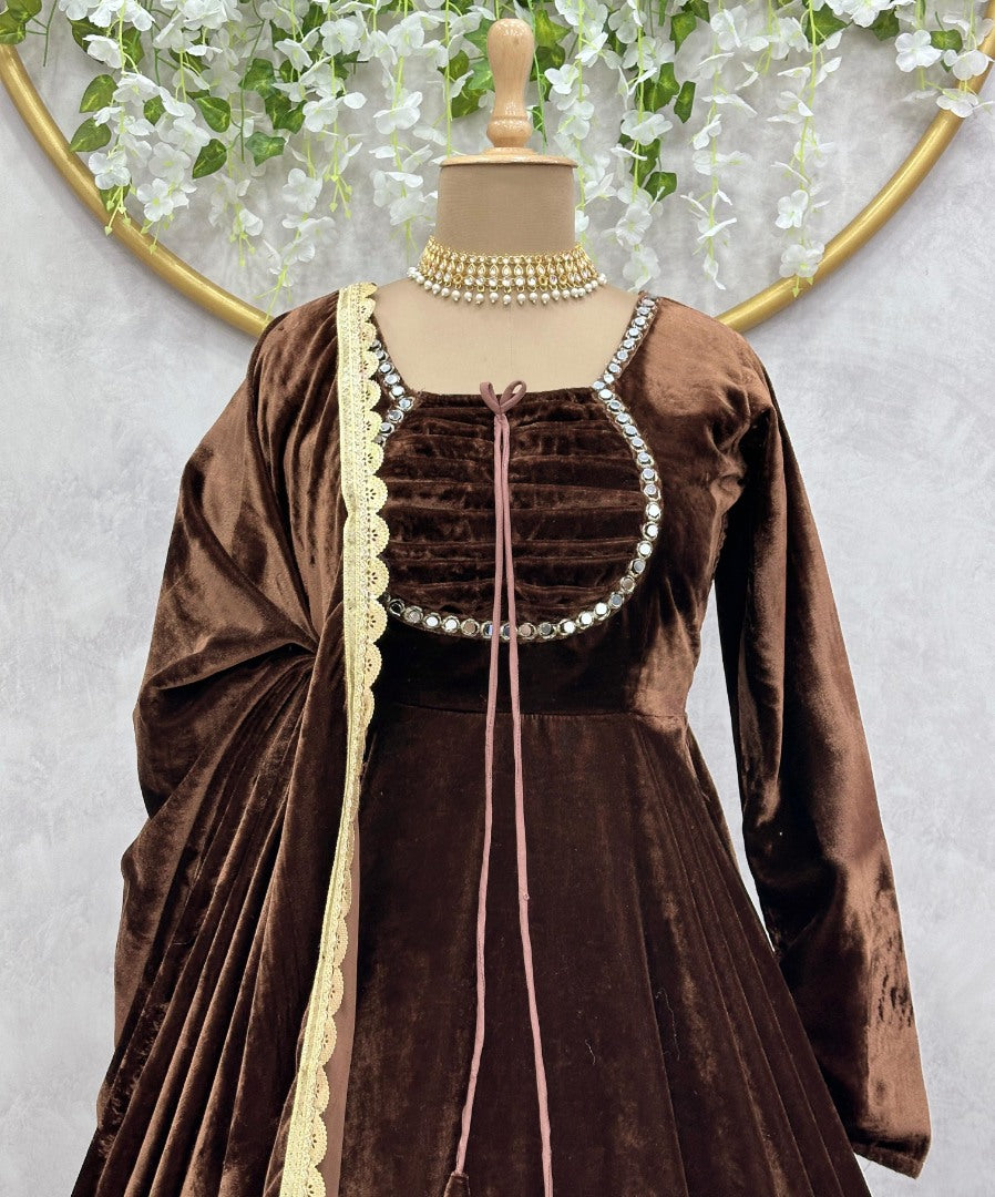 Coffee velvet party wear gown