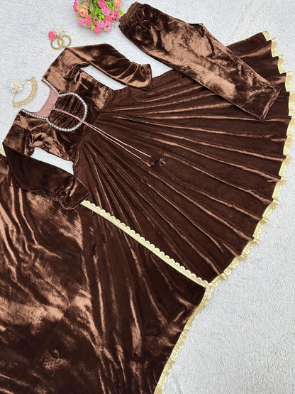 Coffee velvet party wear gown