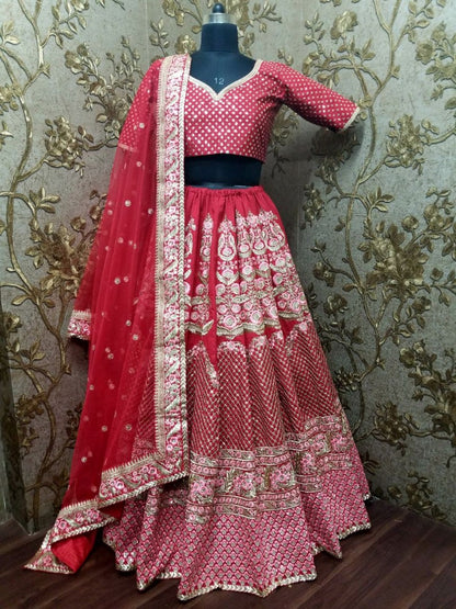 Coral red bridal lehenga choli dupatta set