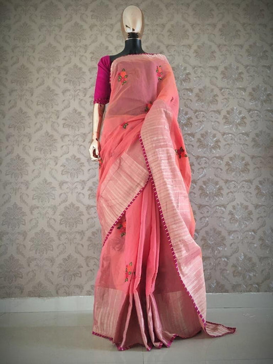 Cotton silk embroidered saree