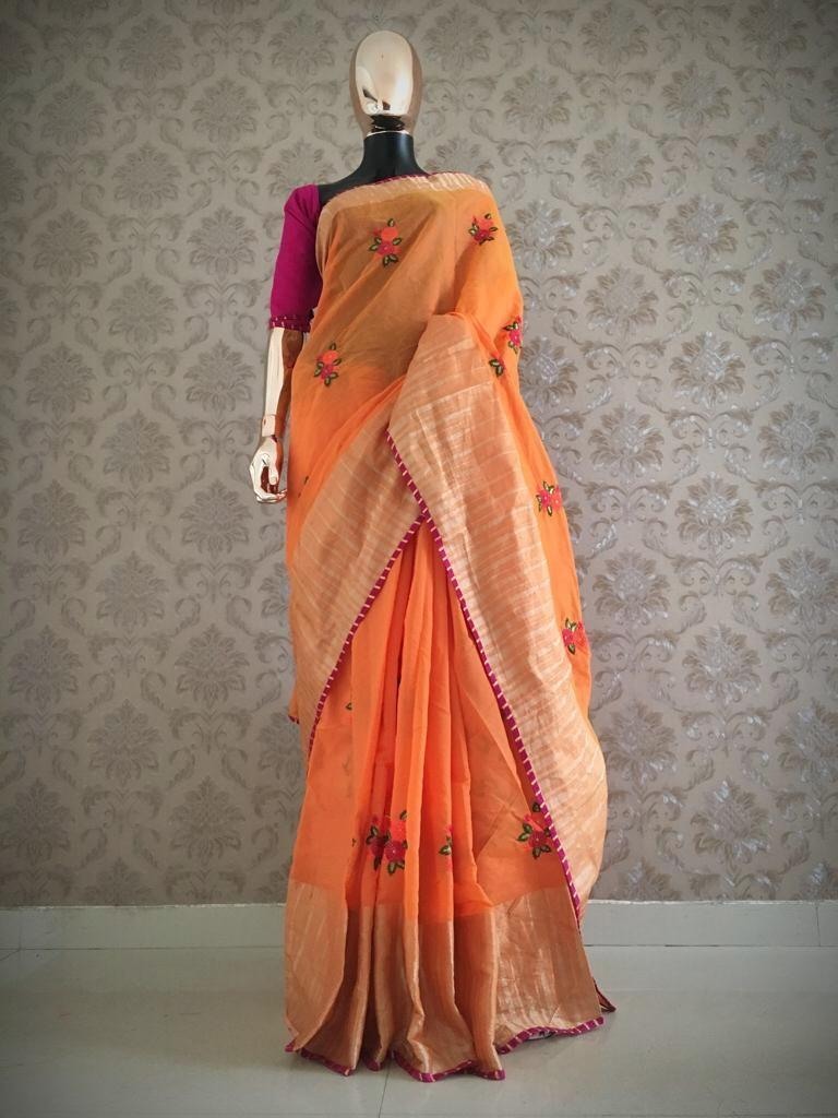Cotton silk embroidered saree