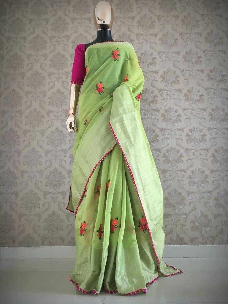Cotton silk embroidered saree