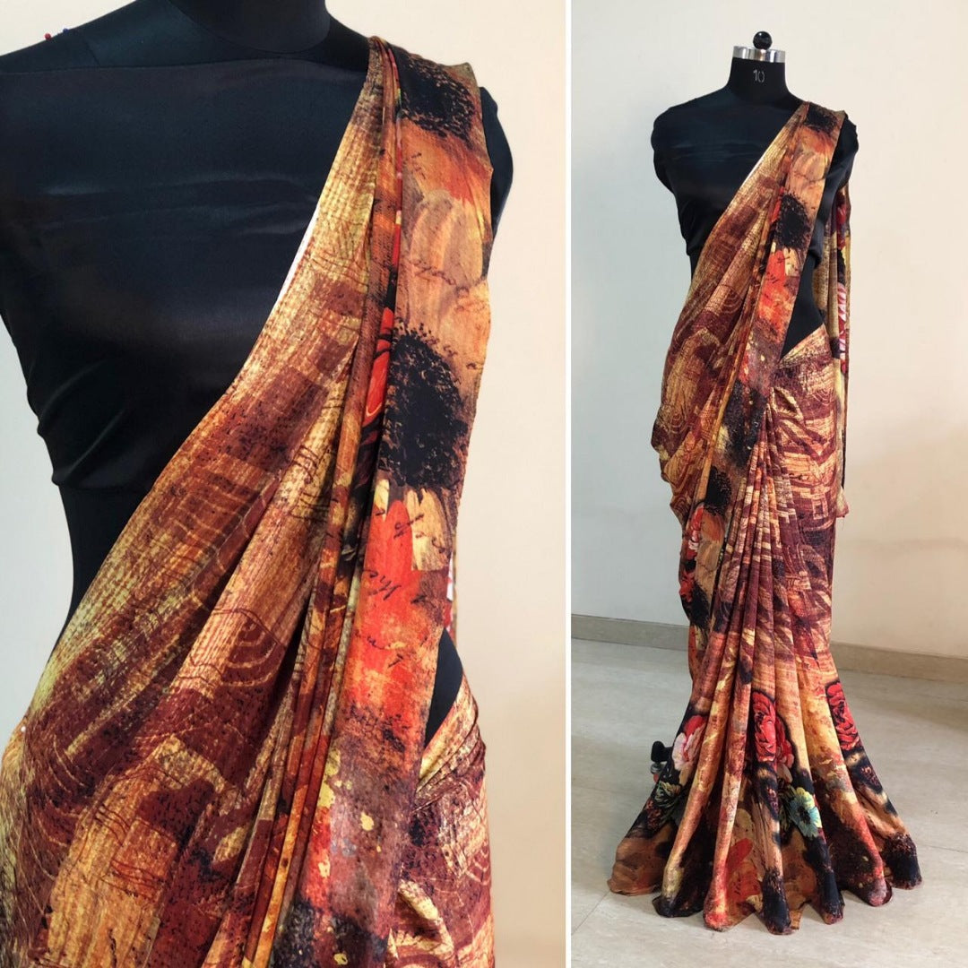 Crap silk multicolor printed casual saree