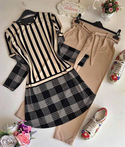 Cream american crepe printed plazzo pant kurti