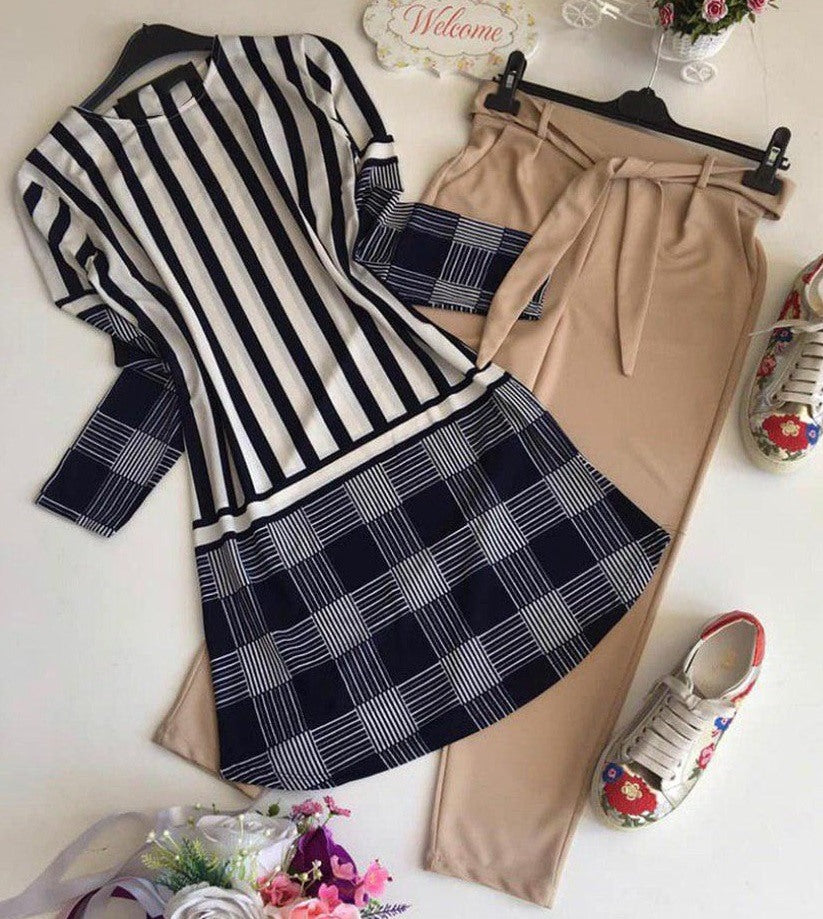 Cream american crepe printed plazzo pant kurti