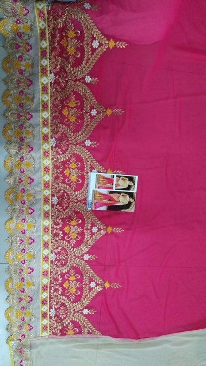 cream and pink spray georgette embroidered wedding saree