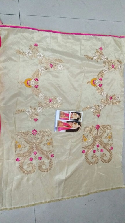 cream and pink spray georgette embroidered wedding saree