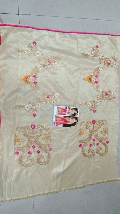 cream and pink spray georgette embroidered wedding saree