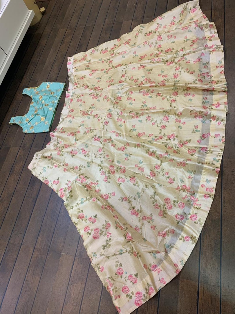 Cream banglori satin floral printed lehenga choli