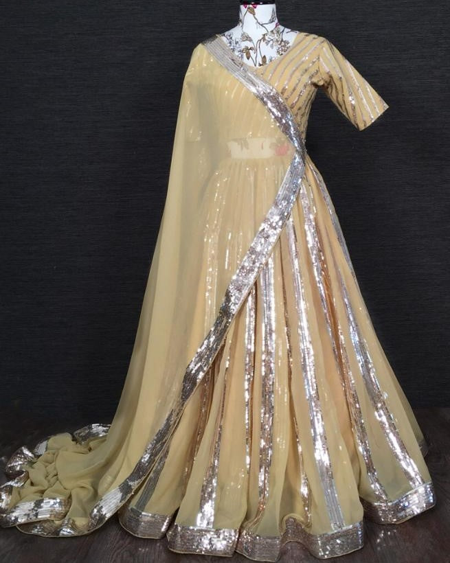 Cream blooming georgette sequence embroidered lehenga choli