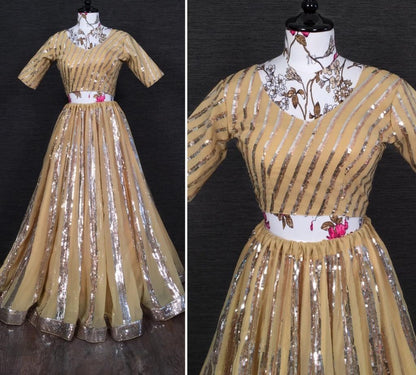 Cream blooming georgette sequence embroidered lehenga choli