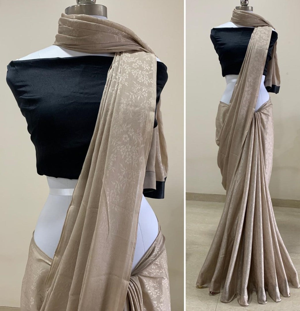 Cream chinon self design work party wear saree