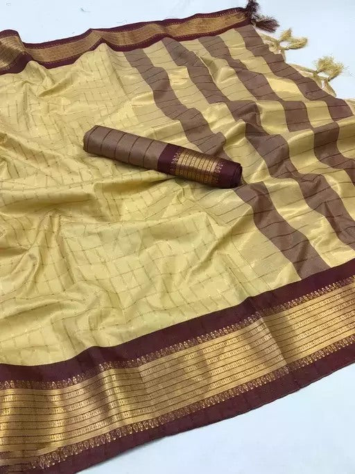 Cream cotton jacquard border saree