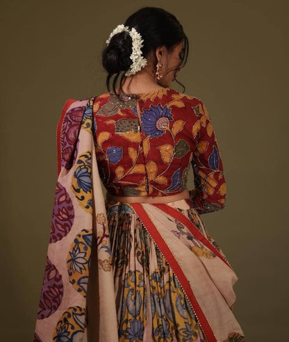 Cream cotton printed lehenga choli