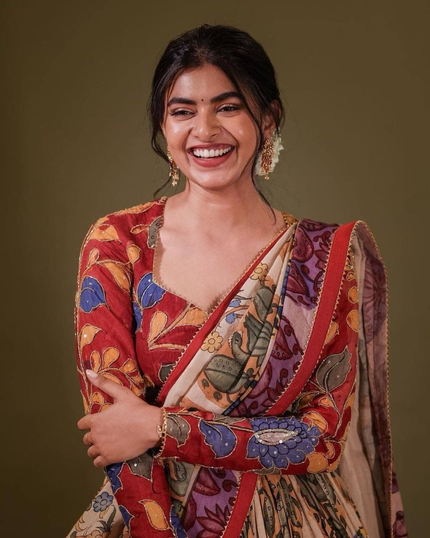 Cream cotton printed lehenga choli