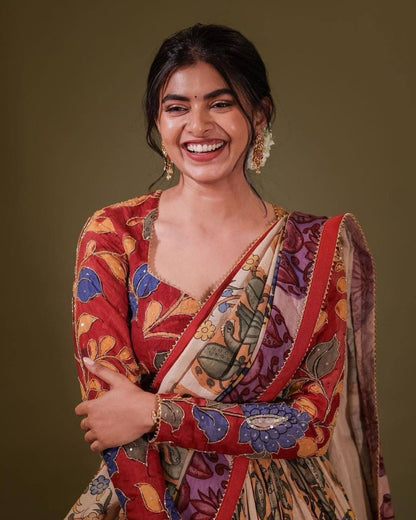 Cream cotton printed lehenga choli