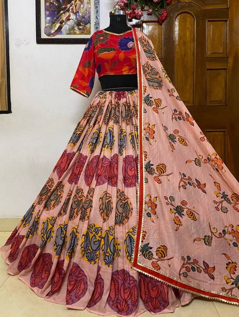 Cream cotton printed lehenga choli