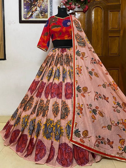 Cream cotton printed lehenga choli