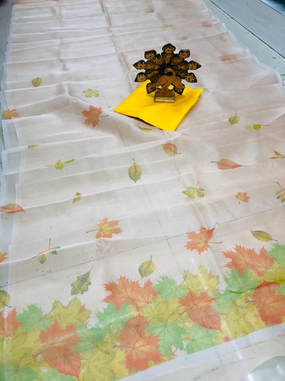 Cream digital printed khadi organza saree