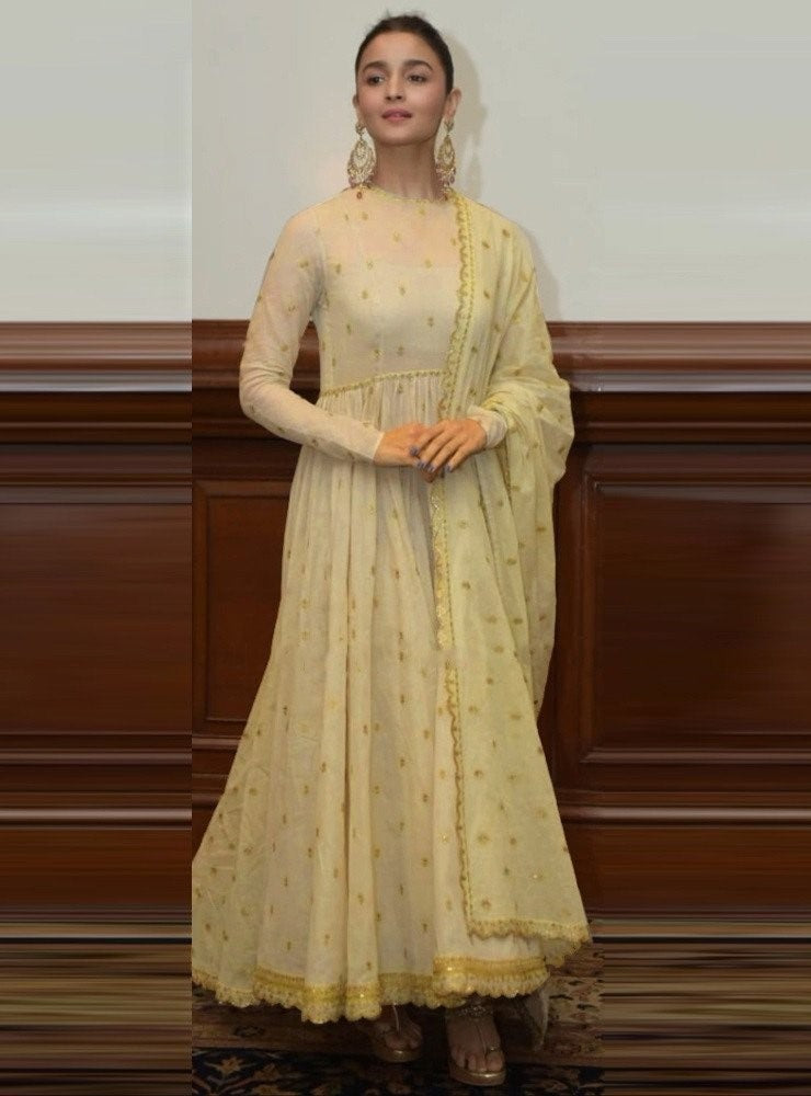 Cream georgette embroidered anarkali suit